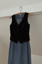 1990's BLACK VELVET WAISTCOAT DENIM 2FER DRESS | SIZE S