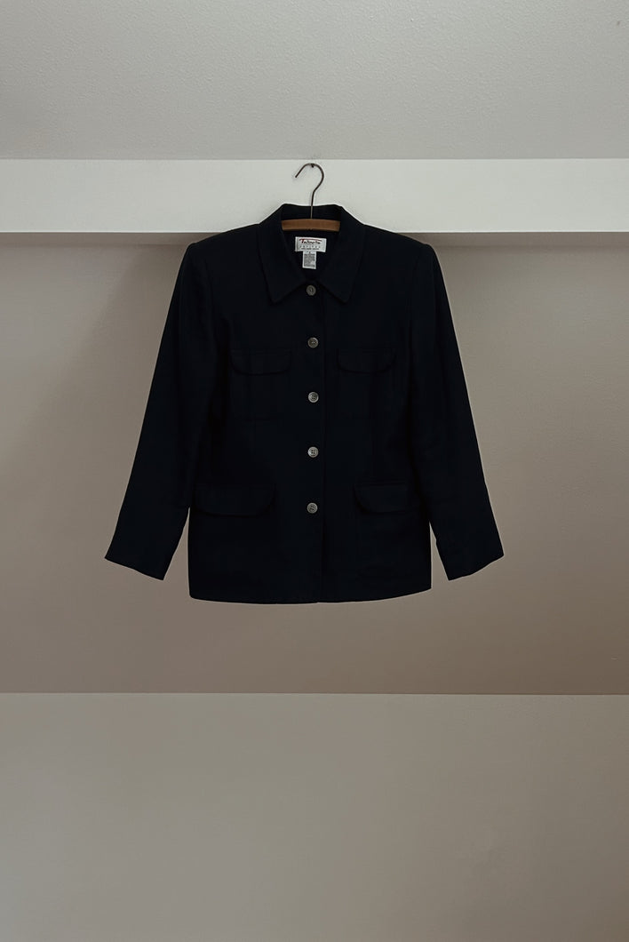 1990's PURE IRISH LINEN DEEP BLUE POCKET BLAZER | SIZE S