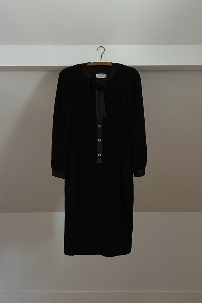 1980's SAKS FIFTH AVENUE PUFF SLEEVE ROSE NECK EVENING DRESS | SIZE M