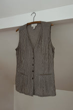 1990's CHOCOLATE SEERSUCKER STRIPE TIE BACK VENTED TANK | SIZE M