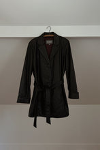 1990's WILSONS BLACK LEATHER TRENCH JACKET | SIZE XL
