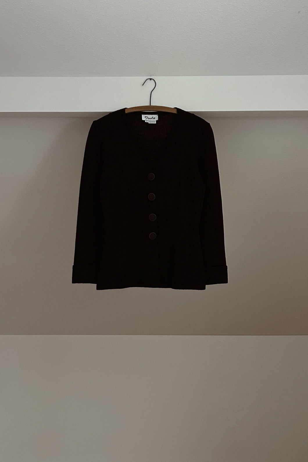 1990's TOULA CHOCOLATE WOOL KNIT PEPLUM JACKET | SIZE S/M