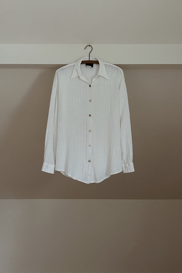 1990's GRID WOVEN SHELL BUTTON SHIRT | SIZE M/L
