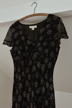 1990's PURE SILK BLACK FLORAL ORGAZA OVERLAY DRESS | SIZE M