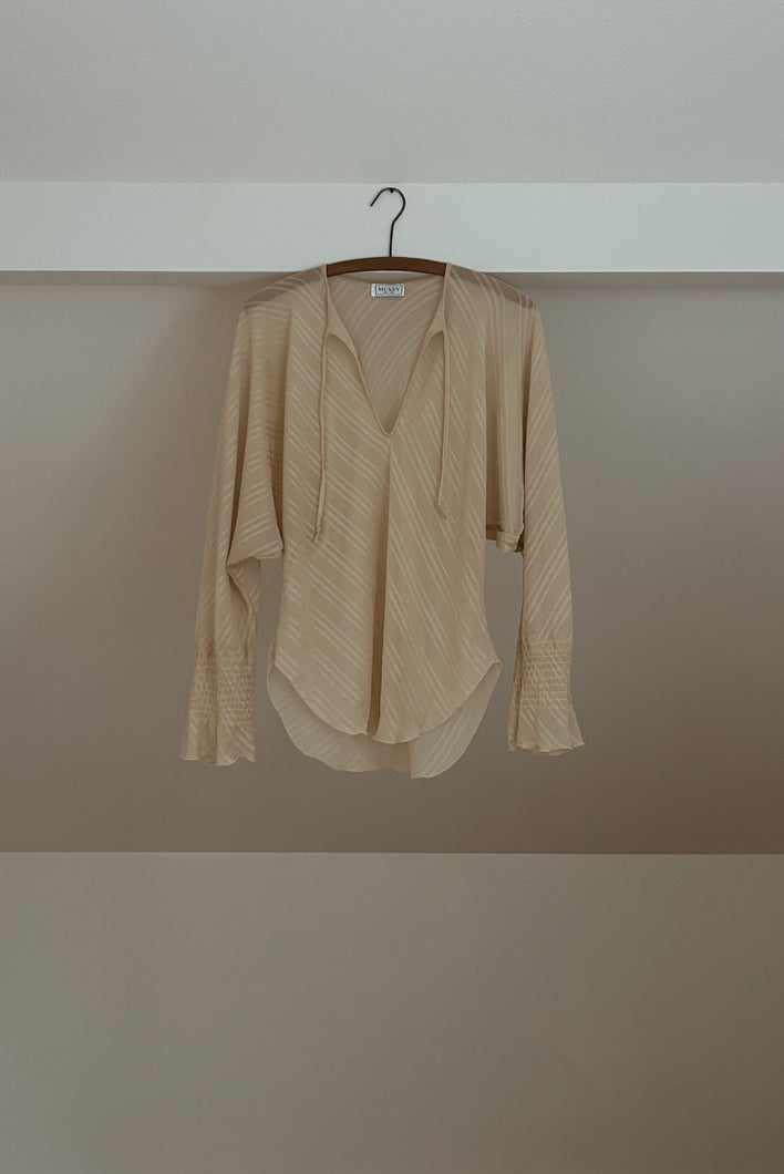 1970's MUNEY NEW YORK SHEER SILK PEASANT BLOUSE | SIZE M