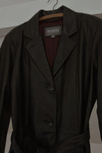 1990's WILSONS BLACK LEATHER TRENCH JACKET | SIZE XL