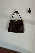 1960's MOD CHOCOLATE PATENT REPTILE BAG