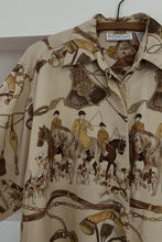 1980's LA CHINE EQUESTRIAN PRINT BUTTON BLOUSE | SIZE L