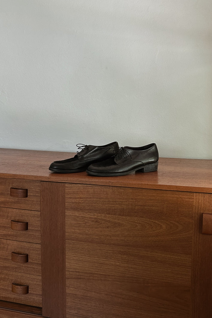 1990's MUNRO BLACK LEATHER + SUEDE OXFORDS | SIZE 9