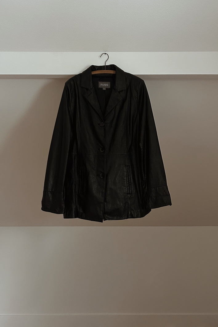 1990's WILSONS BLACK LEATHER BLAZER JACKET | SIZE M/L