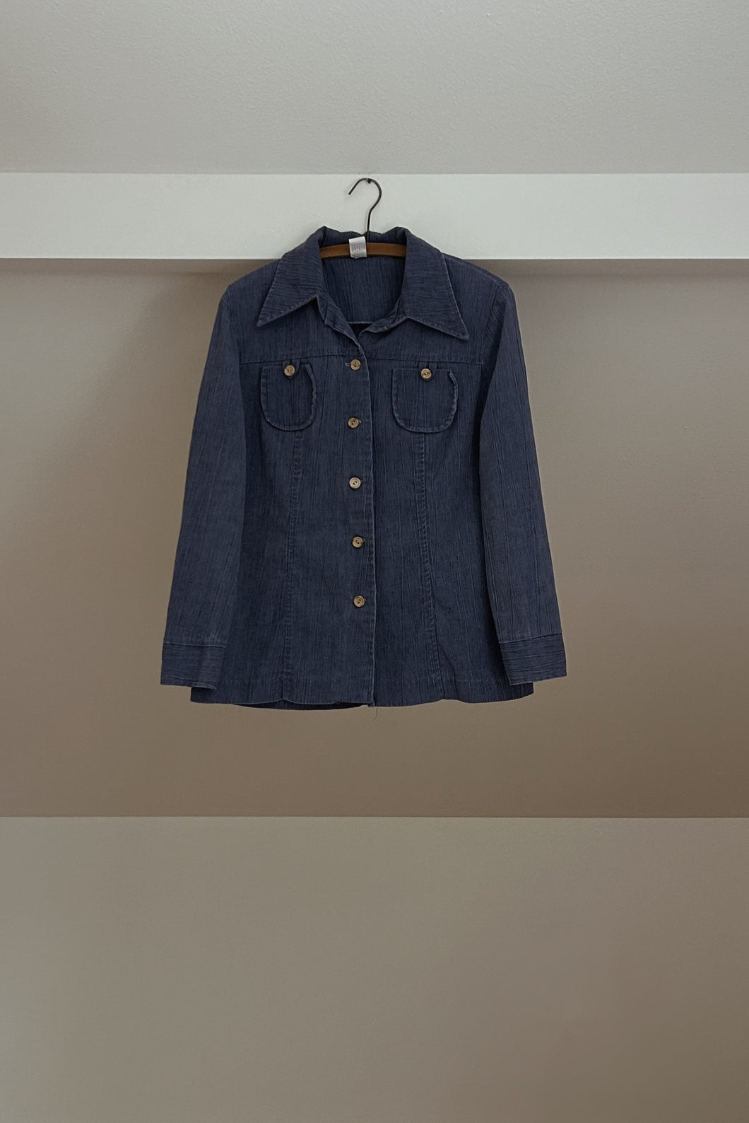 1970's TEXTURED CHAMBRAY SHIRT JACKET | SIZE M