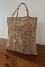 1970's WOVEN JUTE BEACH TOTE | SHELL DETAILS | 16" x 16"