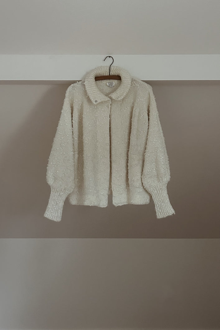 1980's POPCORN KNIT PUFF SLEEVE CARDIGAN | SIZE M