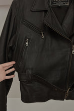 1990's EXPRESS BUTTERY BLACK LEATHER BELTED BIKER JACKET | SIZE S/M