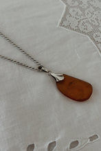 1970's STERLING + AMBER PENDANT ON 925 STERLING SILVER TWIST CHAIN
