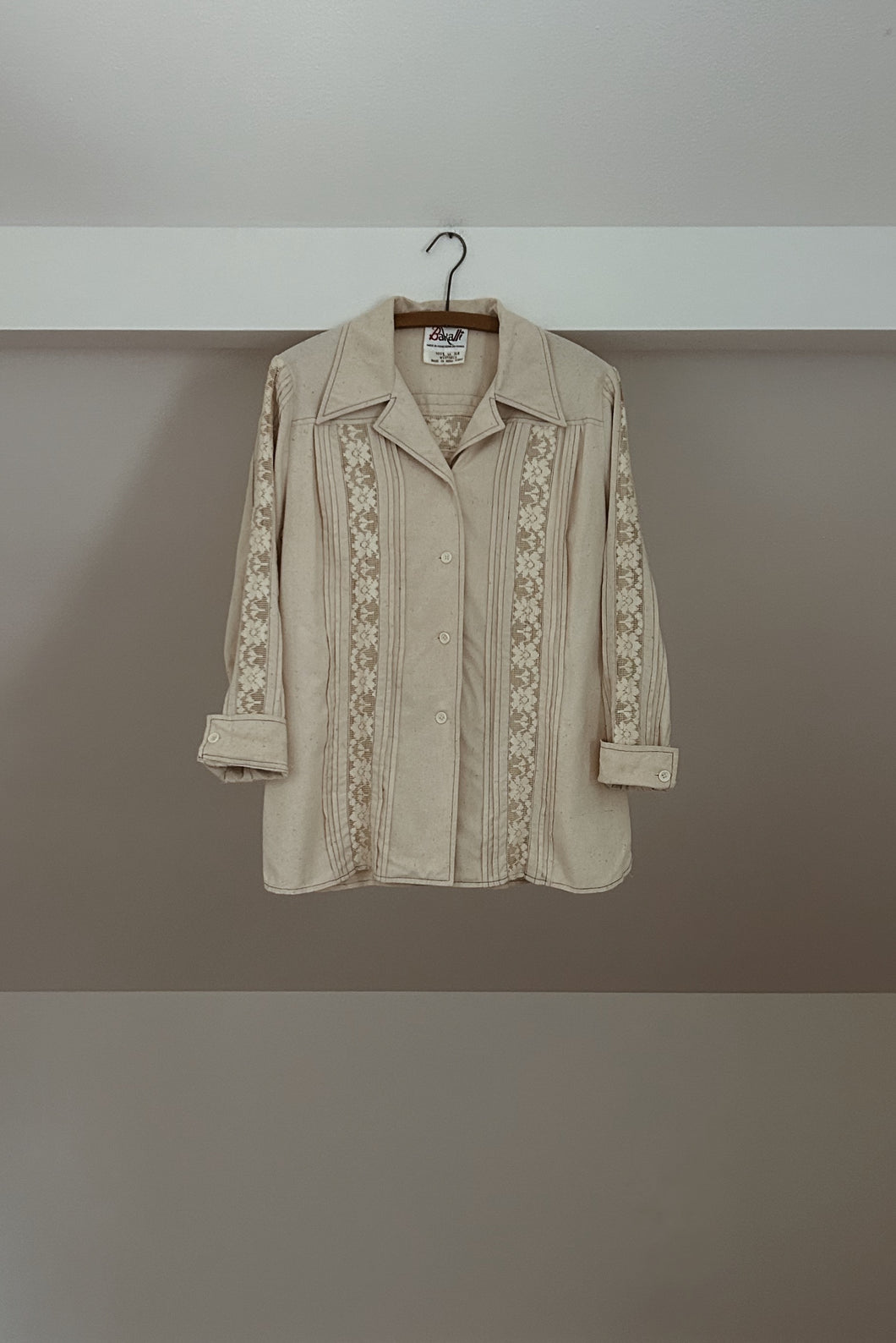 1970's PURE RAW SILK PLEATED LACE BUTTON BLOUSE | SIZE S/M