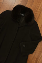 1990's BLACK WOOL COAT | FUR COLLAR | SIZE M/L