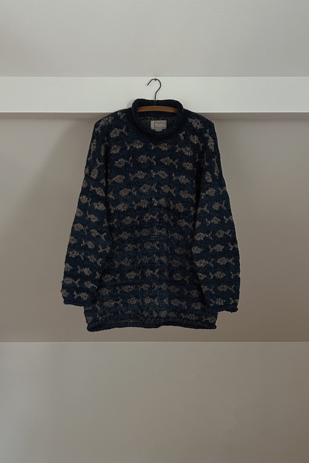 1990's CHUNKY WOOL FISH KNIT ROLL NECK JUMPER | SIZE L