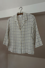 1990's IRISH LINEN WOVEN PLAID BUTTON BLOUSE | SIZE M