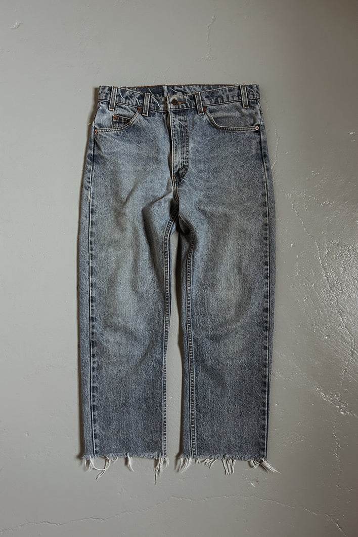 EARLY 1990's LEVI'S CROPPED RAW HEM CLASSIC 505 ORANGE TAB DENIM | SIZE 29