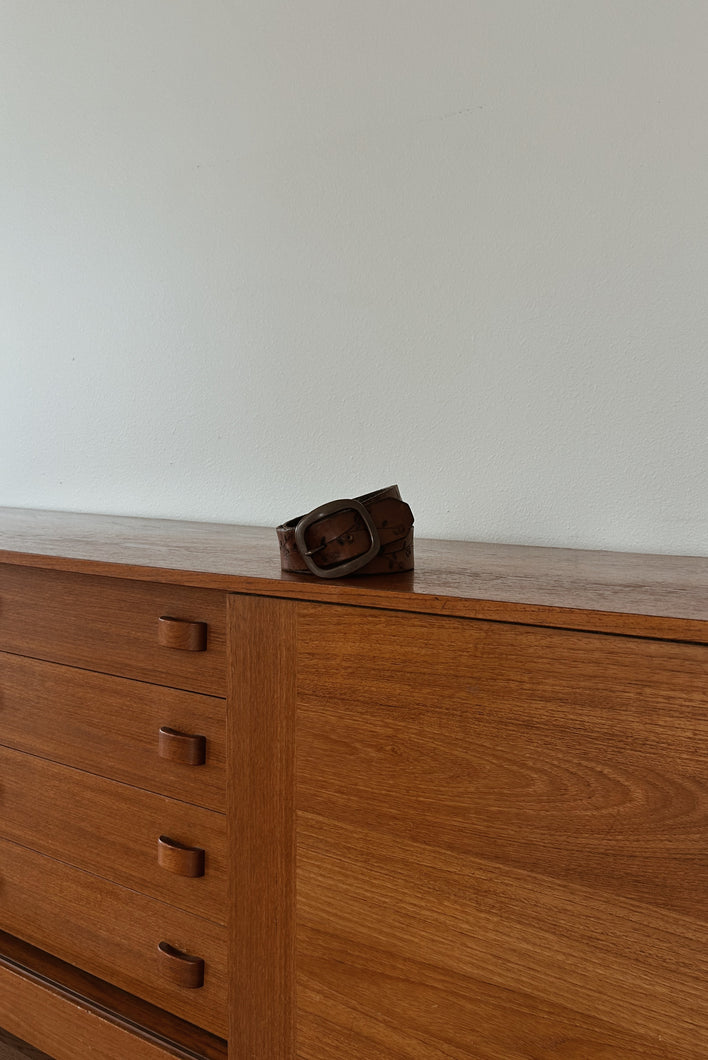 1970's STAMPED FLORAL LEATHER BELT | SIZE S/M