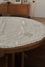1940's LARGE EMBROIDERED ROUND LINEN TABLECLOTH | 62" DIAMETER