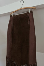 1990's CHOCOLATE SUEDE FRINGE SKIRT | SIZE S/M