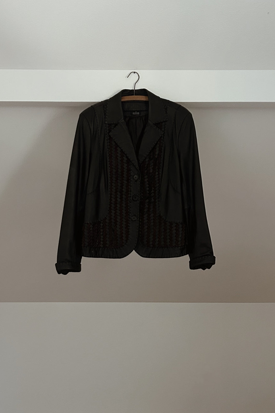 Y2K TWO TONE BUTTERY WOVEN LEATHER + SUEDE BLAZER JACKET | SIZE M/L