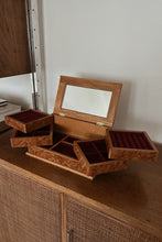 1980's MELE BURL WOOD TIERED JEWELRY BOX | 10" x 6" x 5"