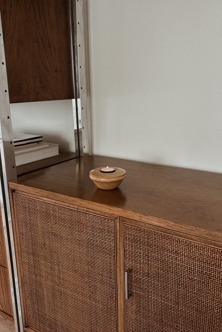 HAND CARVED SYCAMORE TEA LIGHT CANDLE HOLDER
