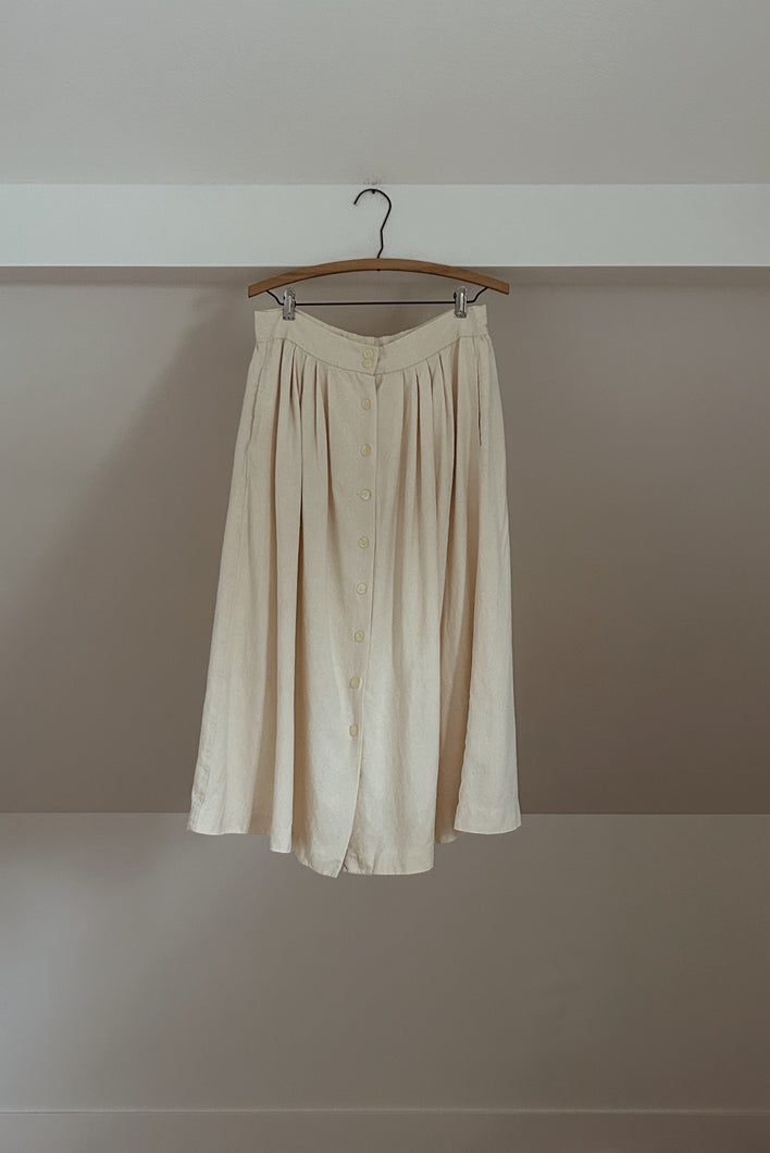 1990's PURE RAW SILK BUTTON MIDI | SIZE M/L