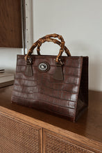 Y2K DOONEY & BOURKE CROC EMBOSSED BAMBOO HANDLE BAG | 11" x 8" x 4.5"