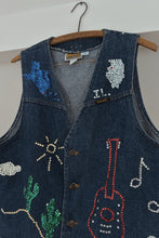 1980's SEQUIN EMBELLISHED WESTERN DENIM VEST | SIZE L