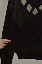 1980's BLACK SUEDE FRINGE COLLAR KNIT JUMPER | SIZE M