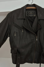 1990's EXPRESS BUTTERY BLACK LEATHER BELTED BIKER JACKET | SIZE S/M