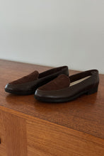 1990's TWO TONE CHOCOLATE LEATHER + SUEDE LOAFERS | SIZE 6