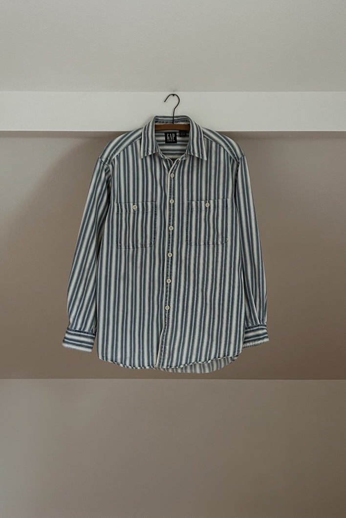 1990's GAP DENIM STRIPE COTTON POPLIN | SIZE M