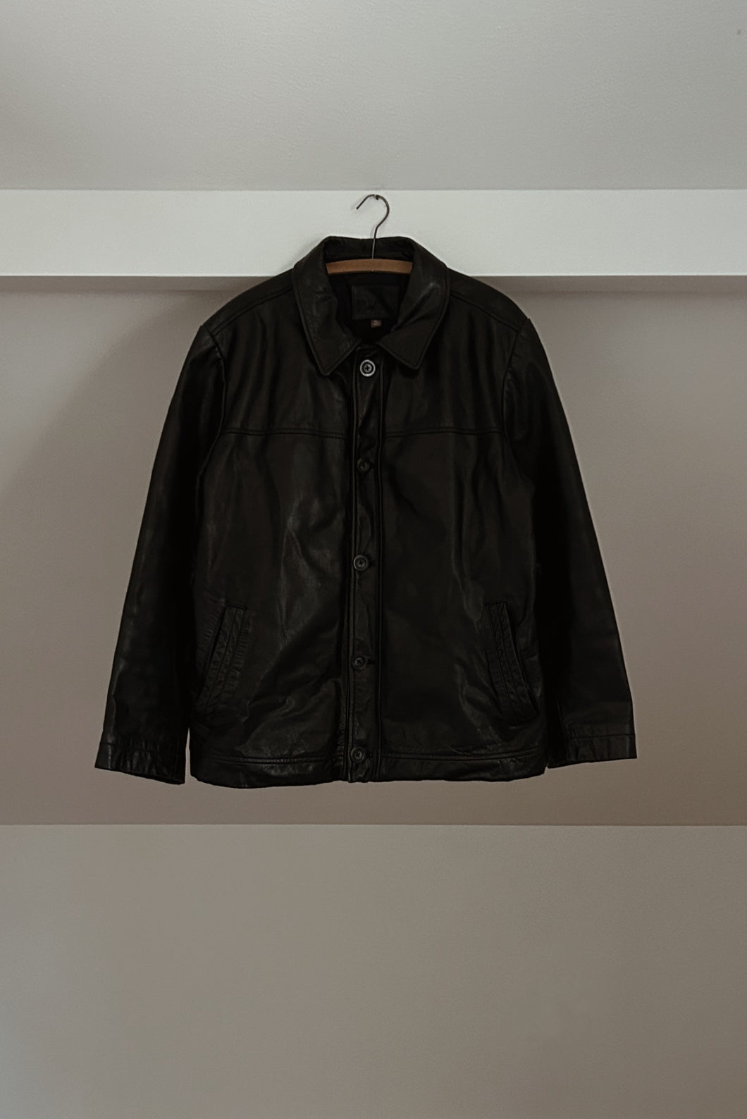 1990's CLASSIC BLACK LEATHER MENSWEAR JACKET | SIZE XL