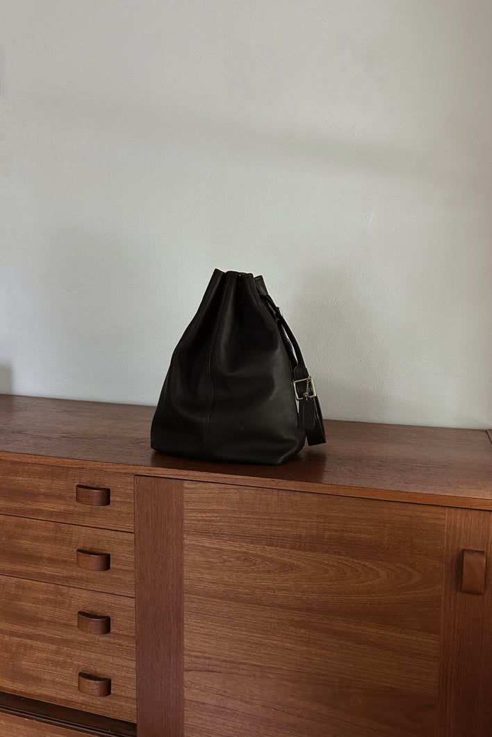 EARLY 1990's RARE COACH BLACK LEATHER BUCKET BAG