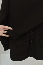 1950's PURE WOOL BLACK RUGBY KNIT CARDIGAN | SIZE S