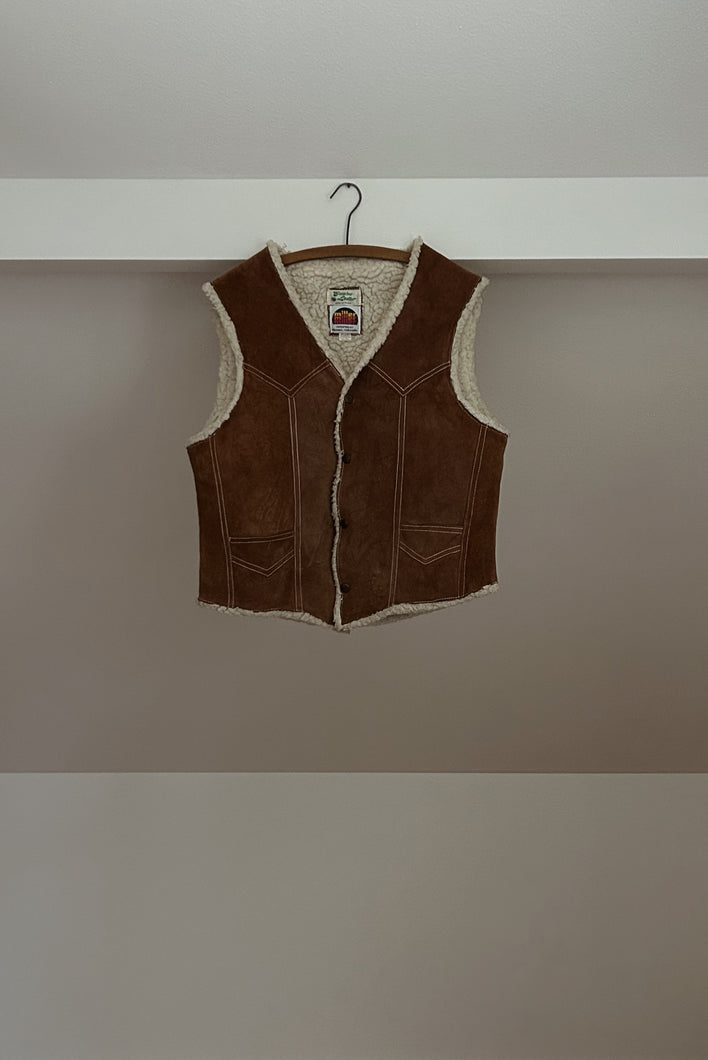 1970's WESTERN SUEDE MILLER SHERPA VEST | SIZE M