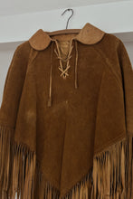 1960's RARE COGNAC SUEDE FRINGE PONCHO | ONE SIZE