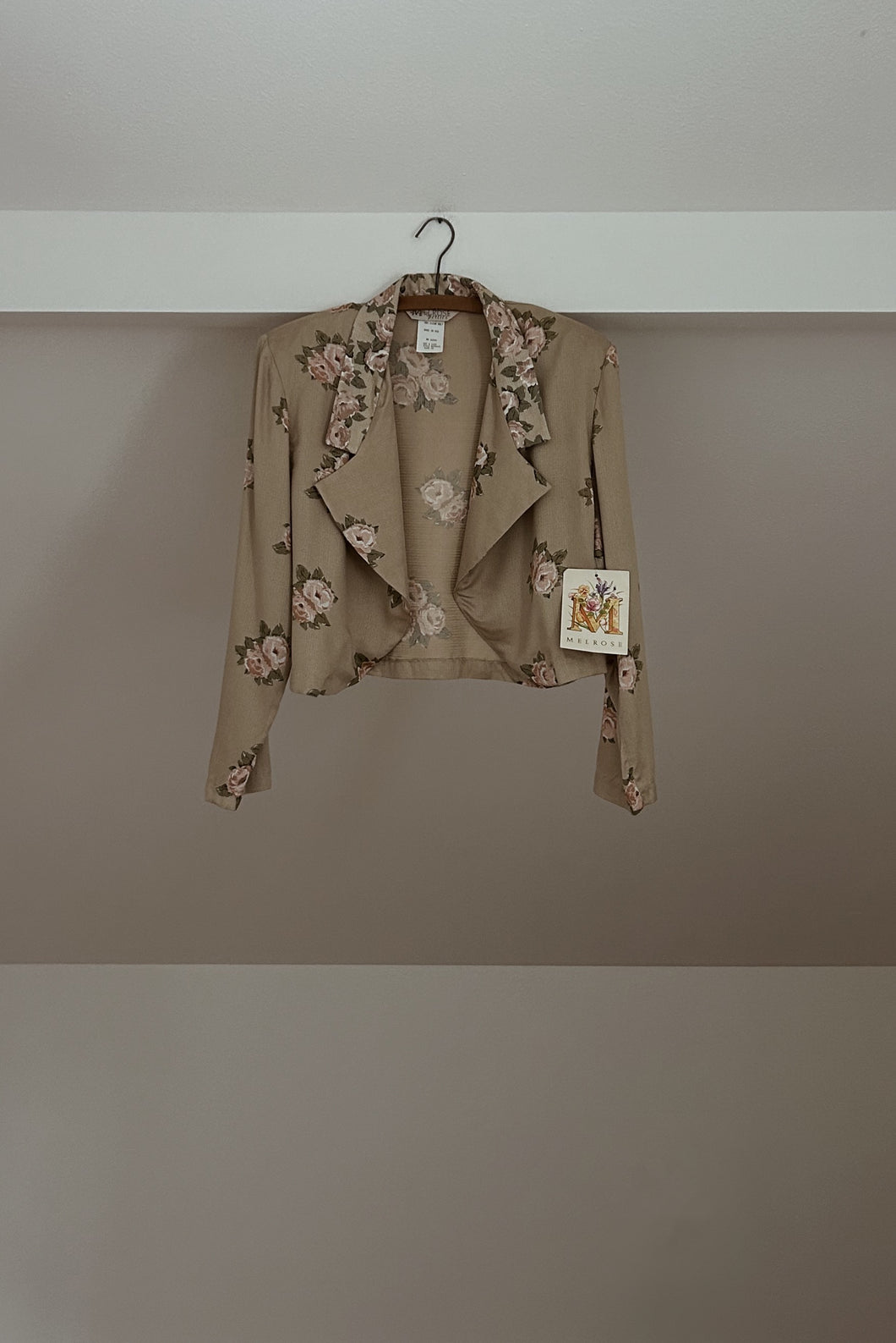 1990's MELROSE SATIN FLORAL OPEN CROP BLAZER | SIZE M
