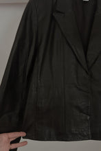 1990's BLACK LAMBSKIN LEATHER CROP BLAZER JACKET | SIZE L