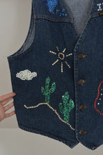 1980's SEQUIN EMBELLISHED WESTERN DENIM VEST | SIZE L
