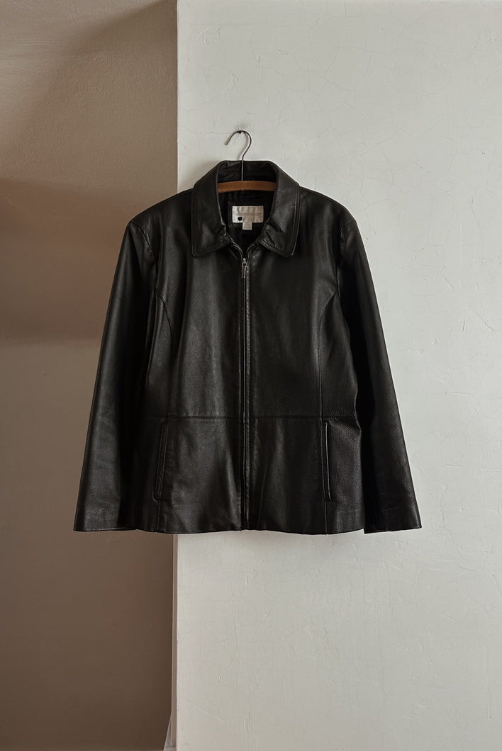 Y2K CLASSIC BLACK LEATHER JACKET | SIZE M/L