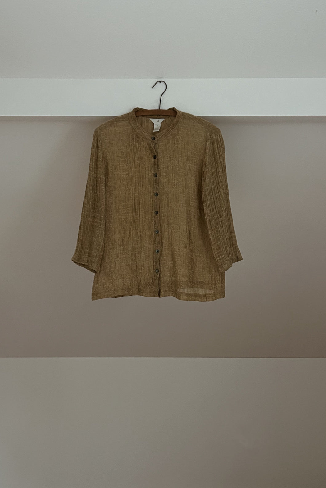 Y2K SHEER FLORAL CRINKLE GAUZE BUTTON BLOUSE