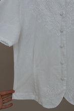 1980's FLORAL EMBROIDERED RAMIE COTTON PEPLUM TOP | SIZE L