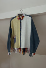 1990's TAYLOR G. PATCHWORK DENIM + LINEN KERCHIEF JACKET | SIZE L