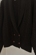 1980's PURE WOOL BLACK CABLE KNIT CARDIGAN | SIZE M